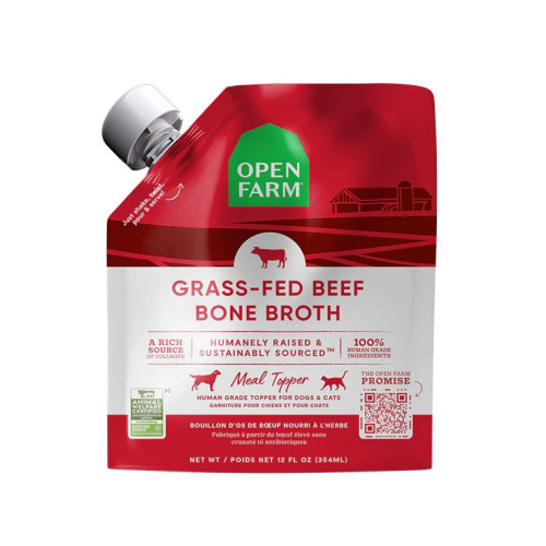 (EXP: 19/11月/2026) OPEN FARM 354ml Grass-Fed Beef Bone Broth 美國貓狗濕糧 {湯包-紅} 草飼牛肉熬骨湯 12fl.oz 新包裝 